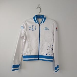 Kappa Women's Zip-up Track Jacket - Retro Sportswear, White with Blue Accents